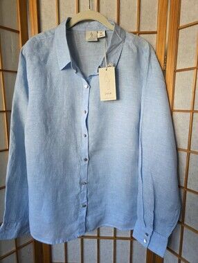 NWT WOMENS JOIE LIGHT BLUE 100% LINEN SHIRT/BLOUSE BUTTONS DOWN SIZE XL